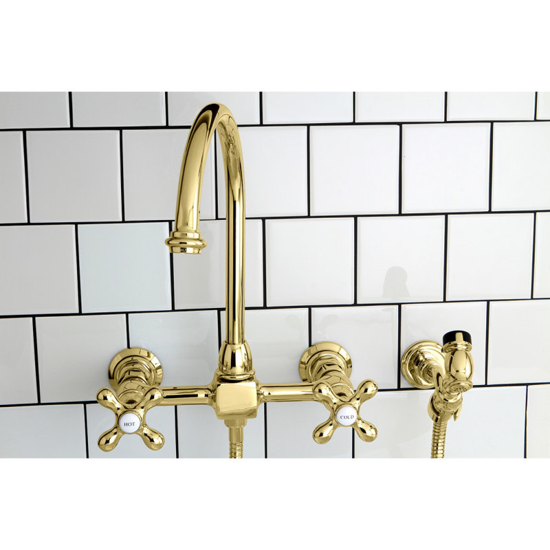 Kingston Brass Restoration Wall Mount Bridge Faucet with Side Spray